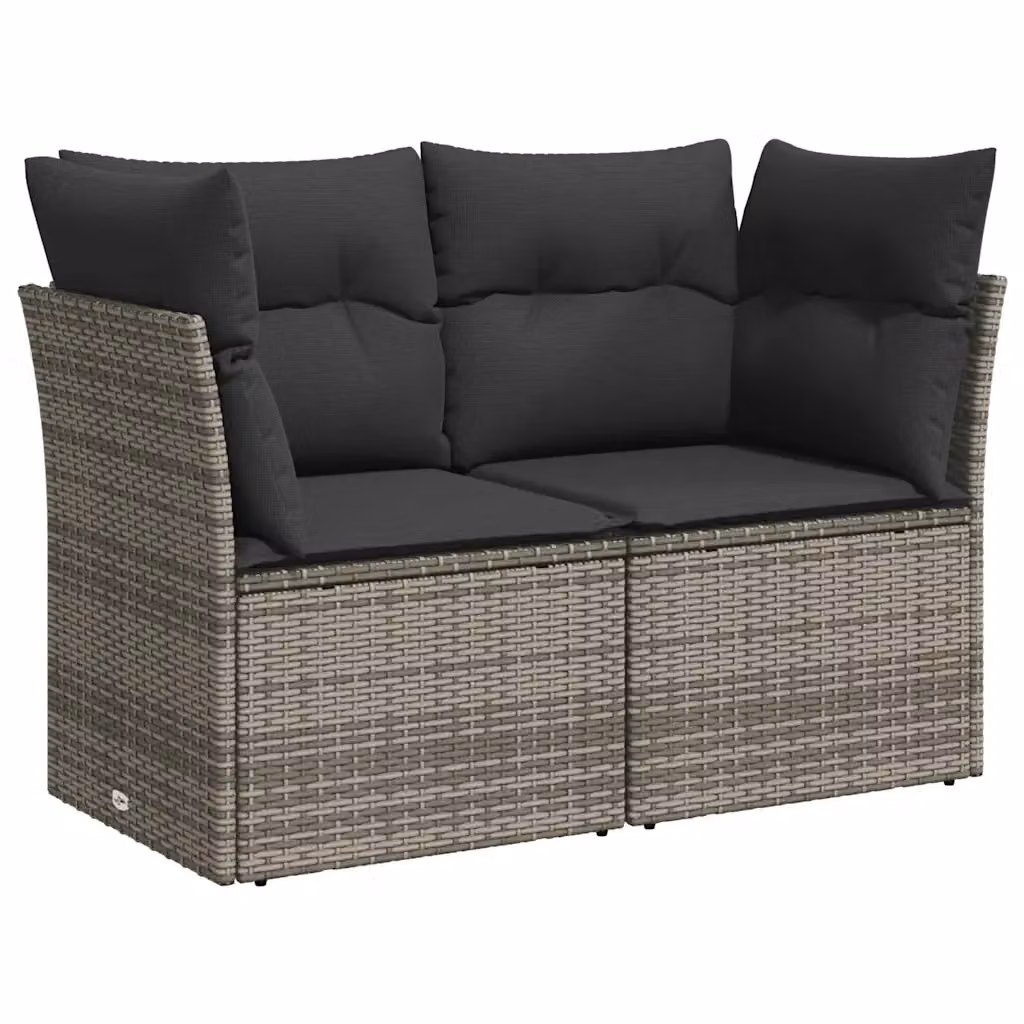 Divano da giardino a 2 posti vidaXL in polyrattan grigio con cuscini imbottiti e coperture rimovibili – 2