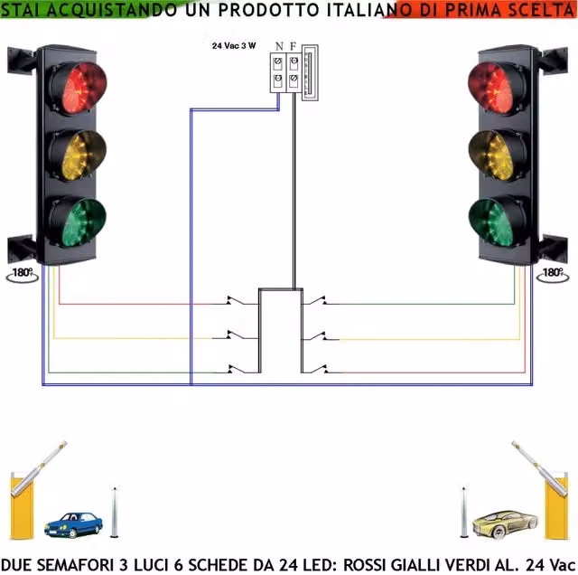 Semaforo per Pesa Automezzi Securvera con 3 Luci LED (Rosso, Giallo, Verde), Orientabile 180 Gradi, IP65, Alimentazione 24 VAC, Diametro: 124 mm
