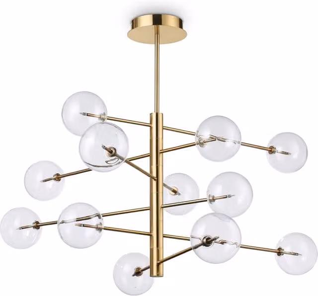 Sospensione Moderna Ideal Lux Equinoxe in Metallo Ottone e Vetro Trasparente con 12 Luci LED Luce Calda 3000K