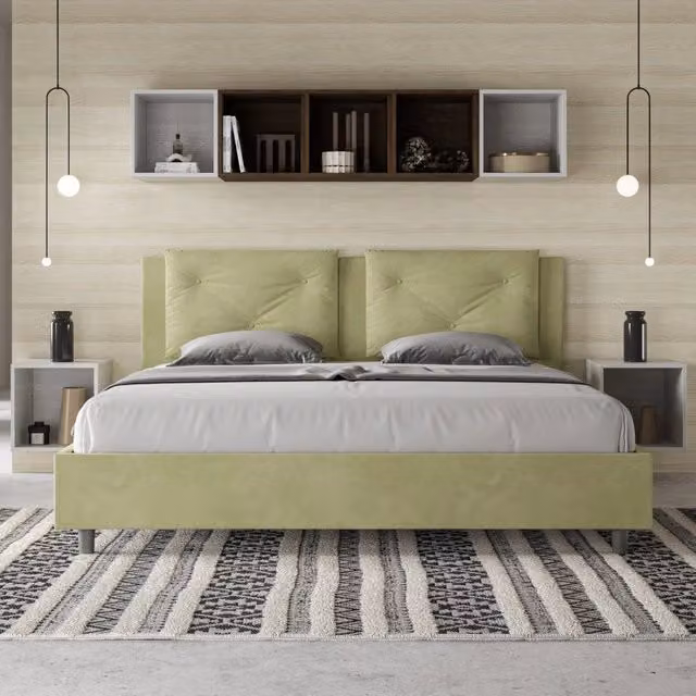 Letto matrimoniale imbottito Appia Ityhome in microfibra colore tè verde con rete L/P/H: 170 x 190 x 110 cm