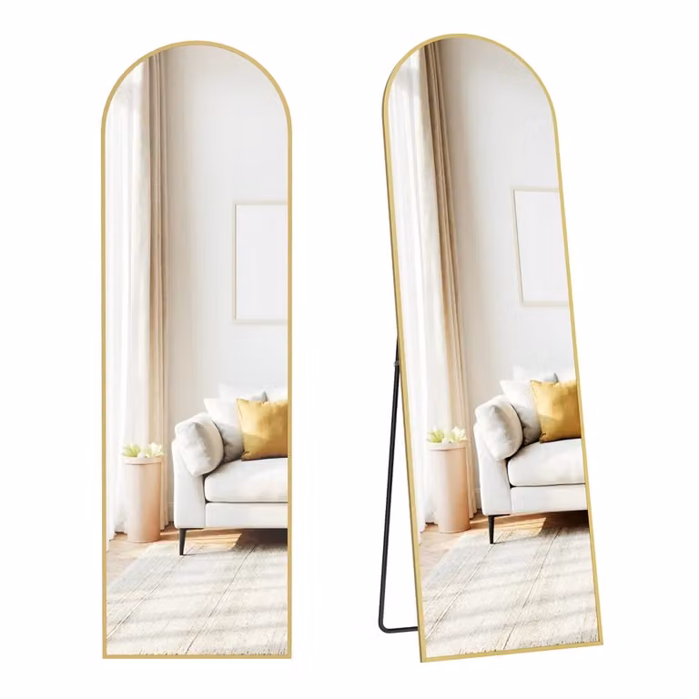 Specchio ad Arco a Figura Intera con Supporto, Oro Pallido / 150 x 40 cm