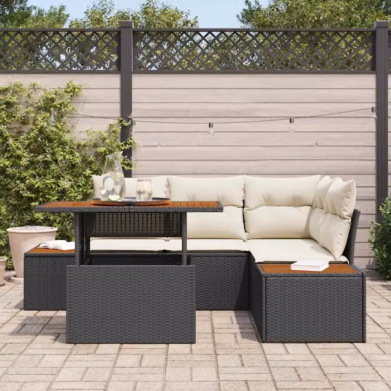 Set Divano da Giardino vidaXL a Forma di U con Tavolino e Contenitore, 5 Pezzi, Nero