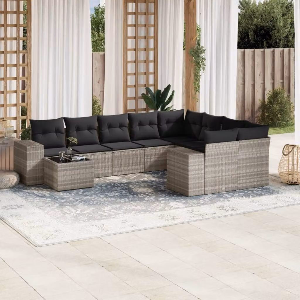 Maison Exclusive - Set Divano Giardino 10 pz con Cuscini Grigio Chiaro Polyrattan