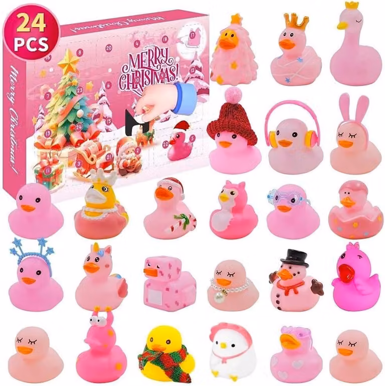 Calendario dell'Avvento - 24 giorni per contare i giorni che mancano a Natale, con 24 anatroccoli di gomma, perfetti come giocattoli da bagno per bambini dai 3 ai 9 anni