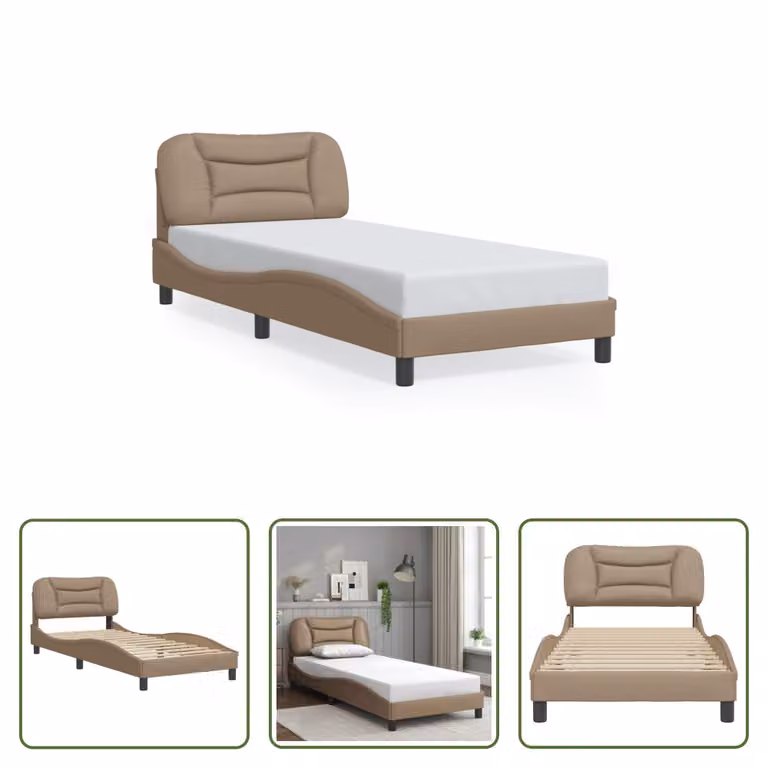 The Living Store Giroletto con testiera cappuccino-marrone 90x190 cm in ecopelle