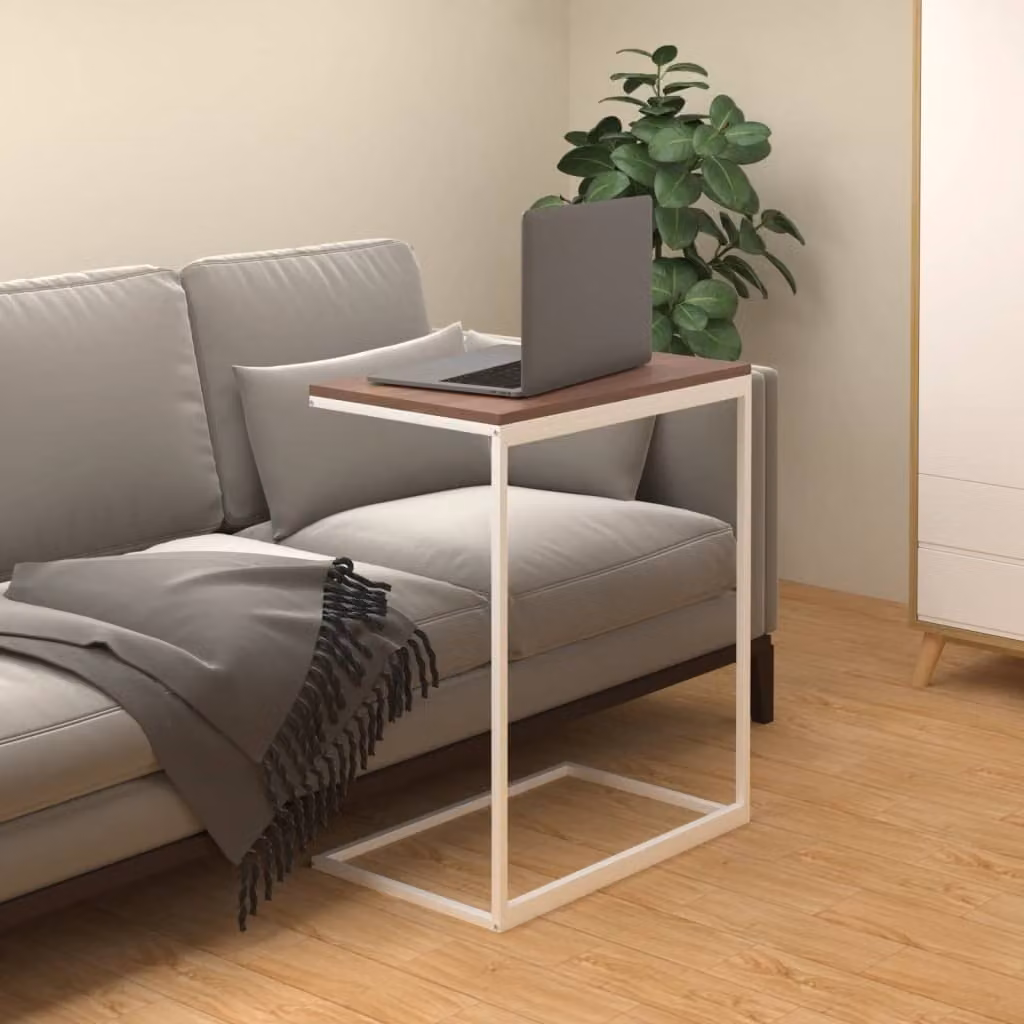 The Living Store tavolino bianco 55x35x66 cm in materiale ligneo