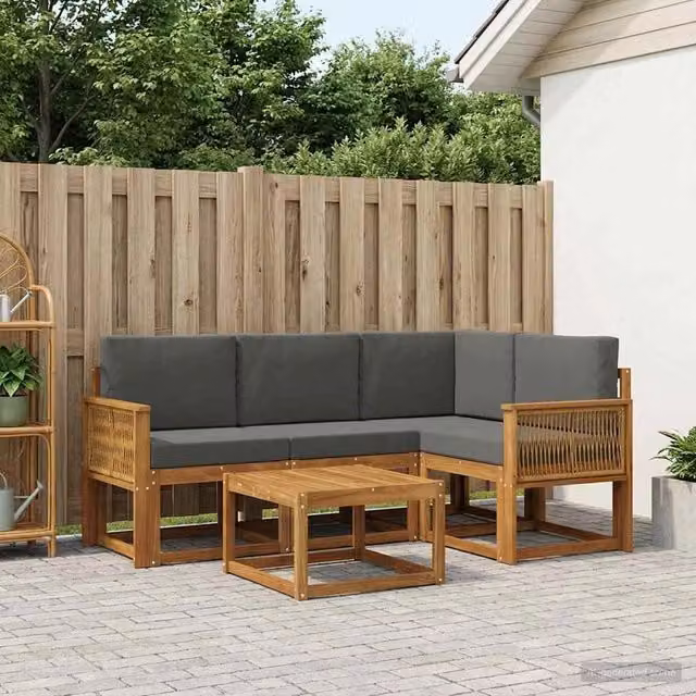 Set di divani da esterno 5 pz Naturale e Antracite Poliestere 3385198