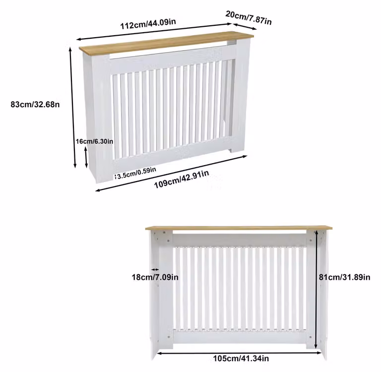 Copertura per termosifoni - Moderna copertura per termosifoni con ripiano - Lamelle verticali - Pannello in MDF - Modello da pavimento - 112x20x83 cm
