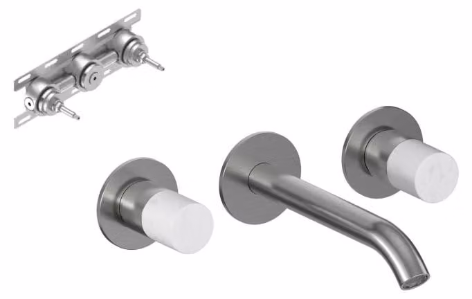 ALLUVION Minerva, miscelatore monocomando per lavabo in acciaio inossidabile, da incasso, con 3 fori, altezza 190 mm, comprensivo di corpo valvola