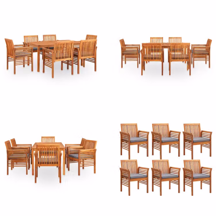 vidaXL Gruppo da pranzo da giardino 7 pezzi con cuscini in legno massiccio di acacia - Gruppo da pranzo - Gruppi da pranzo - Tavolo e sedie da pranzo - Tavoli e sedie da pranzo
