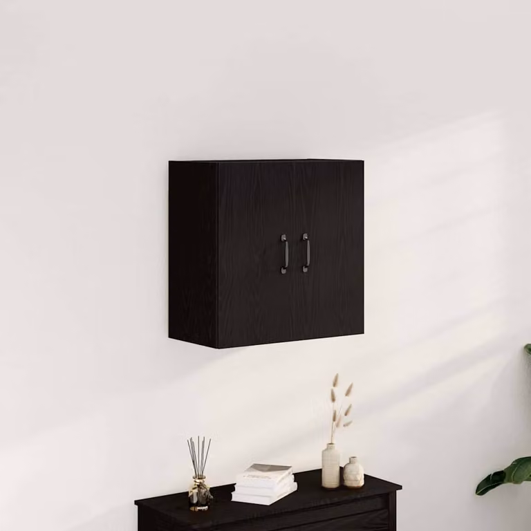 Mobiletto da parete vidaXL in legno massello rovere nero con ante a battente, L 60 cm x P 31 cm x H 60 cm