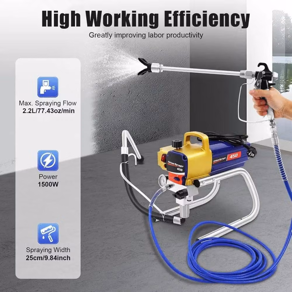 Spruzzatore a pressione senza aria - Macchina per verniciatura a pressione - Spruzzatore elettrico - 1500W - 2,5 L/min - 22 MPa - 220V - Spruzzatore