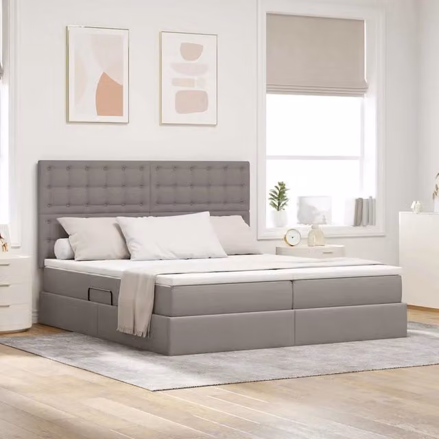 Letto con Contenitore Moderno vidaXL in Tessuto con Testiera, L/P/H: 180 x 200 x 128 cm, Colore Grigio o Beige
