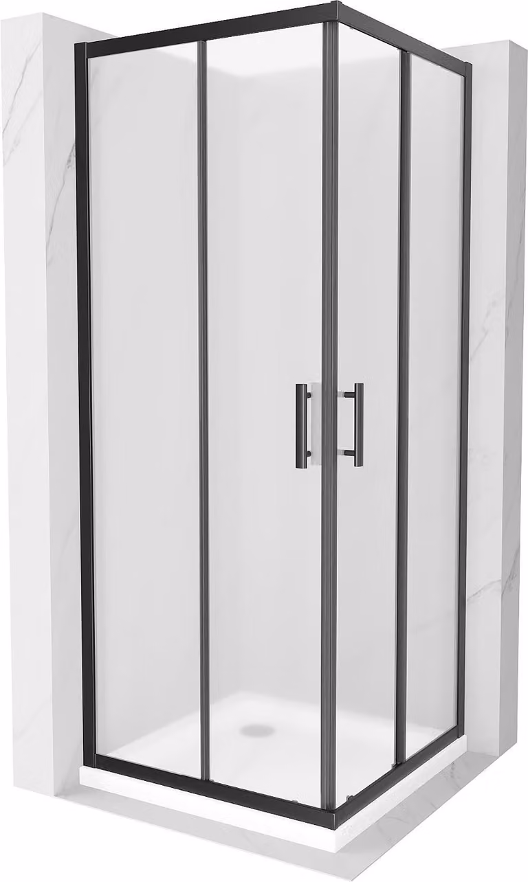 Mexen Rio cabina doccia quadrata 80 x 80 cm, smerigliata, nera + piatto Flat, bianco - 860-080-080-70-30-4010B
