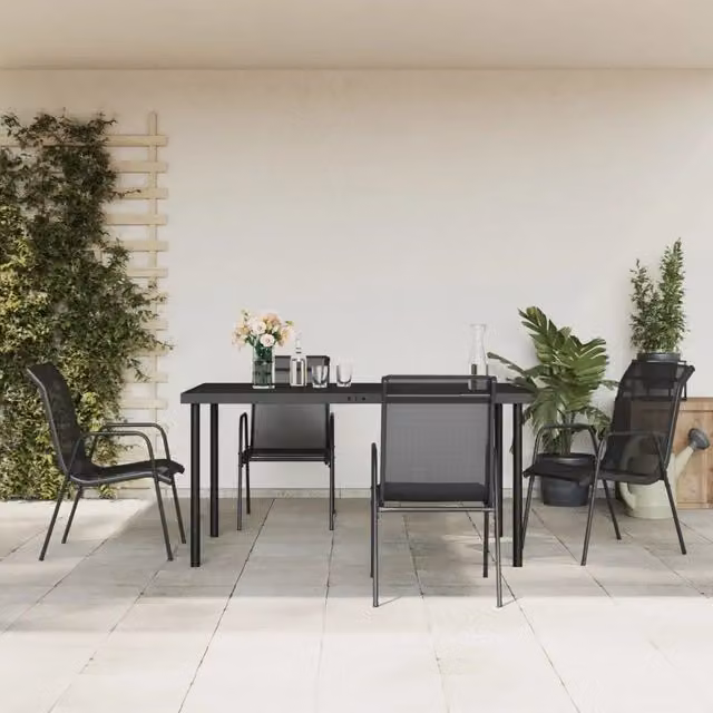 Set da Pranzo da Giardino 5 pz Nero in Acciaio e Textilene 3200678