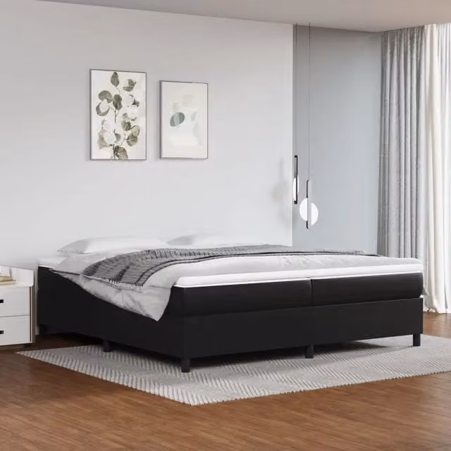 Struttura Letto a Rete a Molle Giroletto in Similpelle Nero L/P: 200 x 200 cm, H: 35 cm