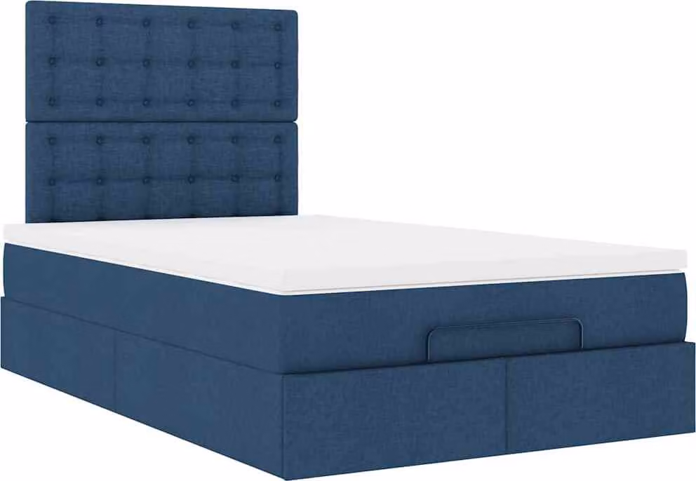 Struttura Letto Pouf con Materasso Blu 120x190 cm in Tessuto