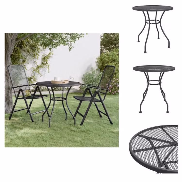 vidaXL Tavolo da giardino Ø80x72 cm in lamiera stirata antracite - Tavoli da giardino