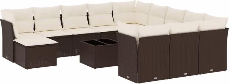 Set Divani da Giardino 13 pz con Cuscini Marrone in Polyrattan