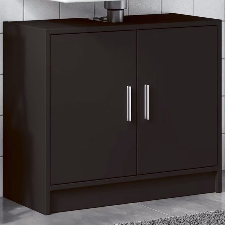 Mobile Lavabo vidaXL Nero Opaco con Ante a Battente in MDF, L: 63 cm, P: 29 cm, H: 55 cm