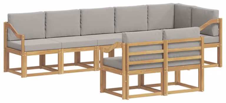 Set di divani da esterno, 8 pezzi, bianco e grigio chiaro