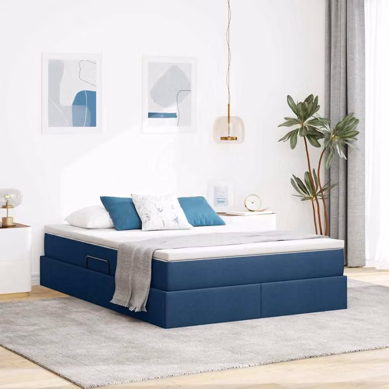 Letto con contenitore e materasso ibrido vidaXL Blu L 140 x P 200 x H 204 cm