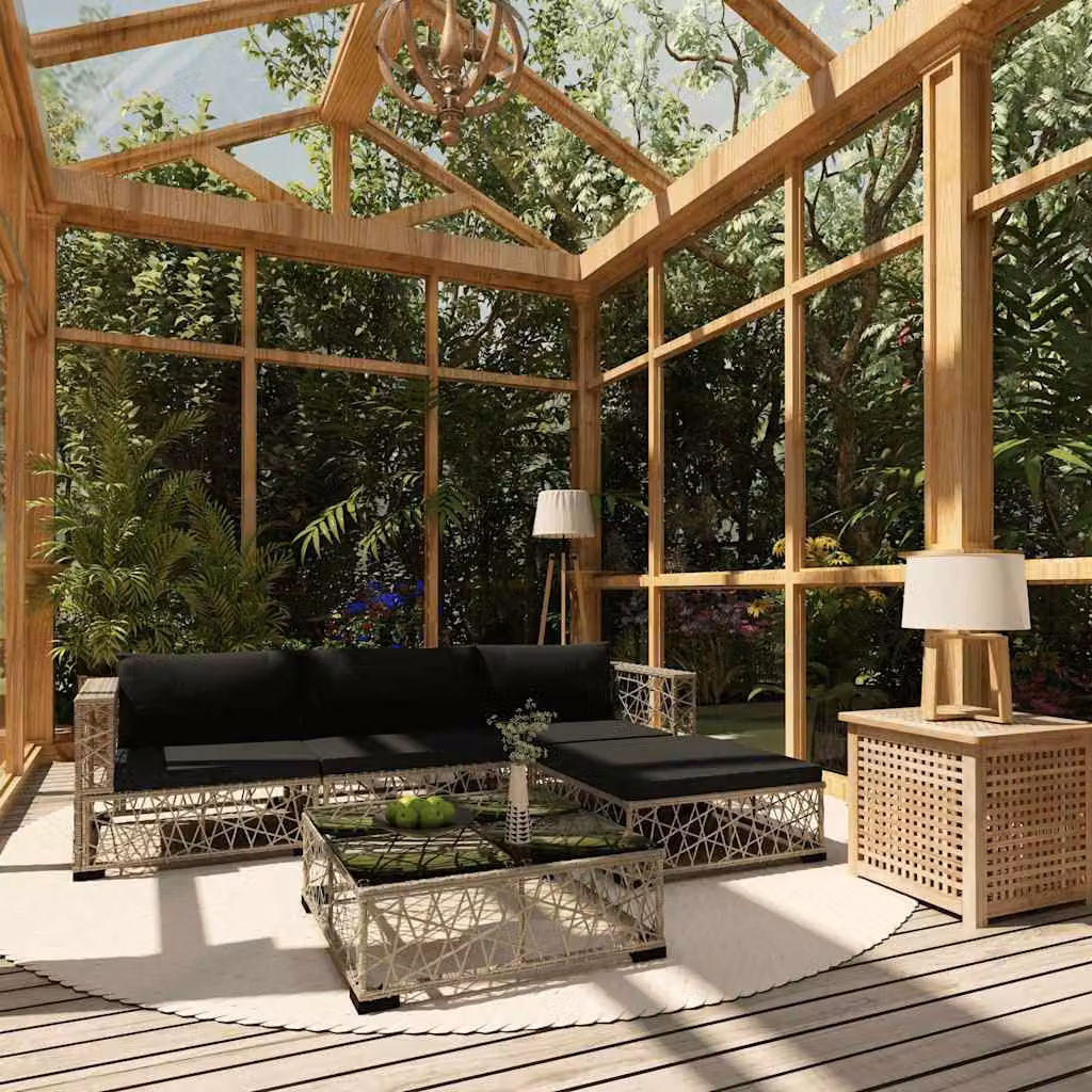 Set di Divani da Giardino vidaXL 5 Pezzi a Forma di L con Cuscini e Tavolino, Colore Grigio – 1