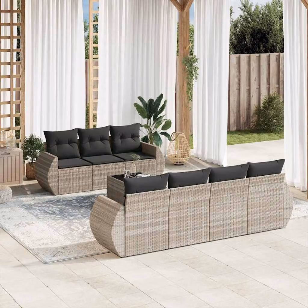 vidaXL Set Divano da Giardino 8pz Moderno con Cuscini Antracite e Tavolino in Vetro – 1
