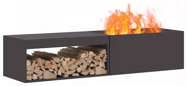 Braciere – Camino da esterno e riscaldatore per terrazza in acciaio nero, con accensione integrata e dimensioni 160x45x35 cm