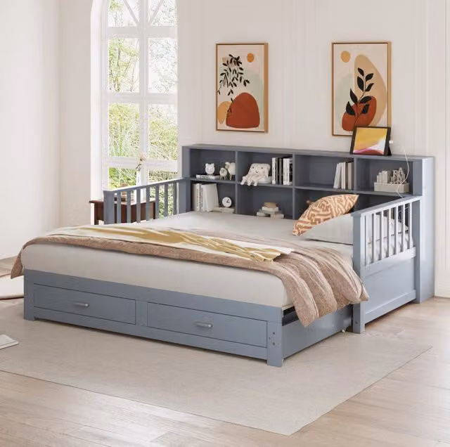 Divano letto estraibile moderno in tessuto grigio con funzione notte e porta USB L/P/H: 90 x 190 cm