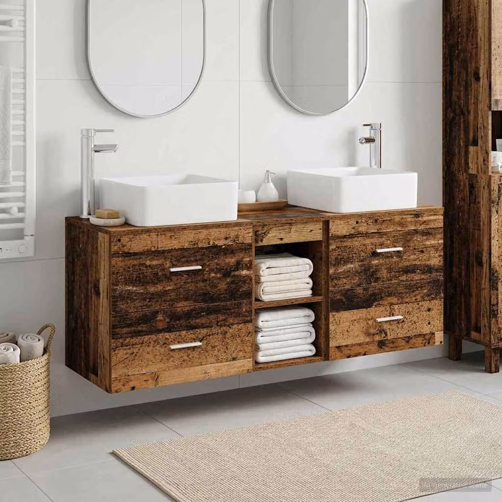 Set di mobili da bagno vidaXL in legno marrone opaco, composto da 3 pezzi, L 129 cm x P 41 cm x H 80 cm