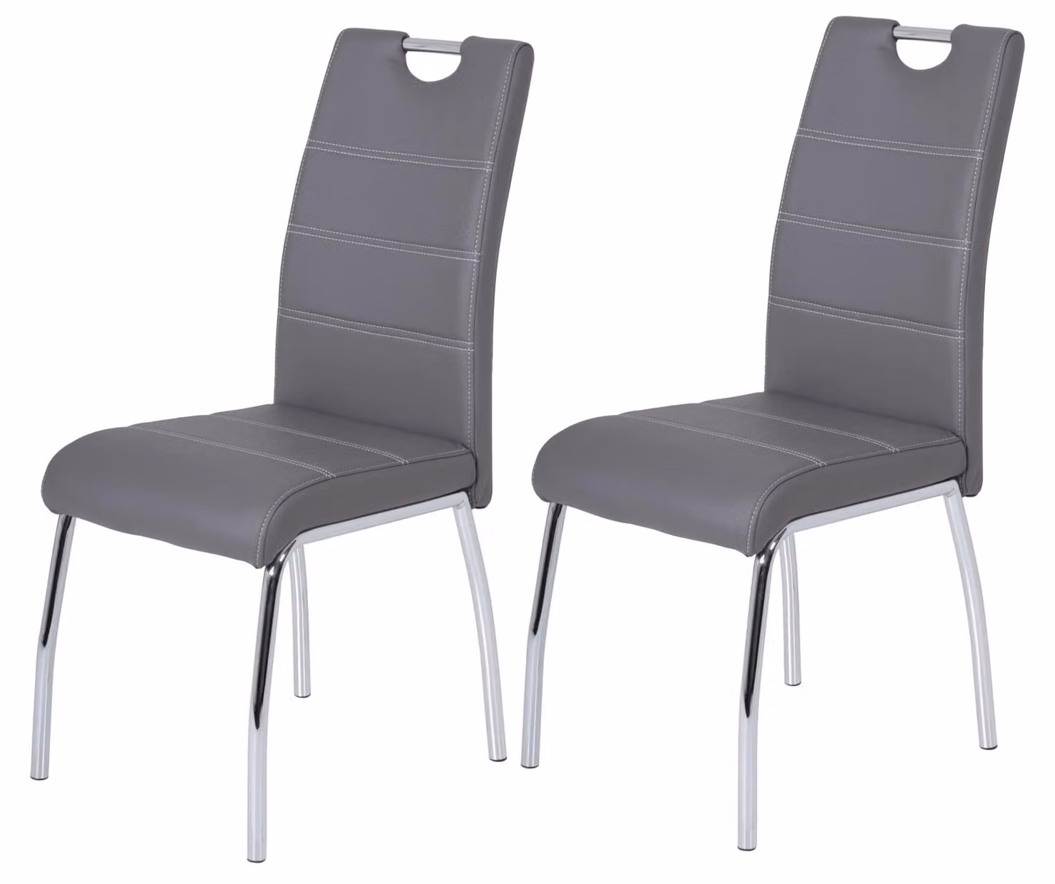 Set di 2 sedie da pranzo Susi, rivestite in ecopelle grigia, con struttura in cromo, dimensioni 43x61x98 cm