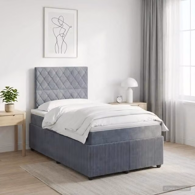 Letto box spring con materasso vidaXL in tessuto grigio e bianco L/P: 120 x 200 cm