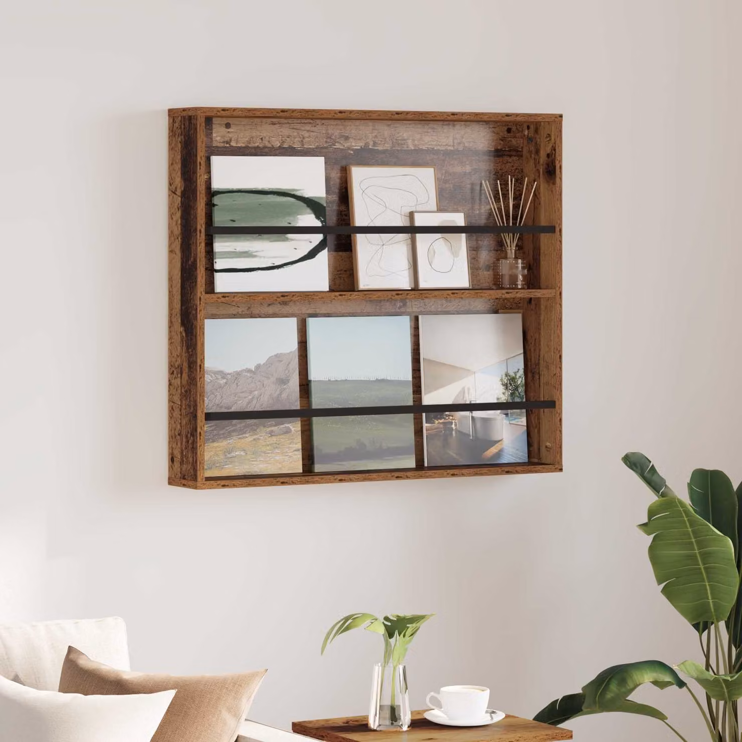 Scaffale per riviste moderno vidaXL in legno marrone con ripiani regolabili, L: 80 cm, P: 12 cm, H: 70 cm