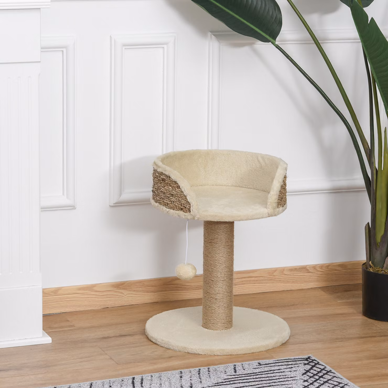 Albero Tiragraffi per Gatti PawHut con Lettino, Palo in Juta e Giocattoli Integrati, Beige, L 40 cm x P 40 cm x H 49 cm – 2