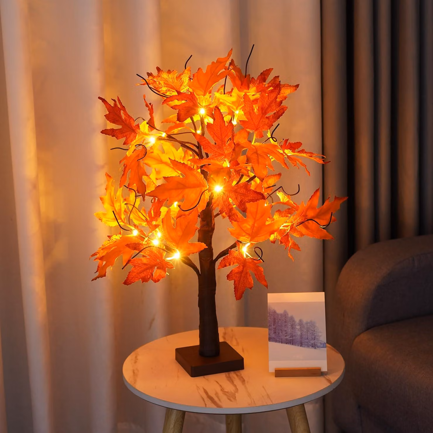 Lampada a forma di albero di acero, 24 LED, 60 cm, luce bianco caldo, alimentazione USB/batterie