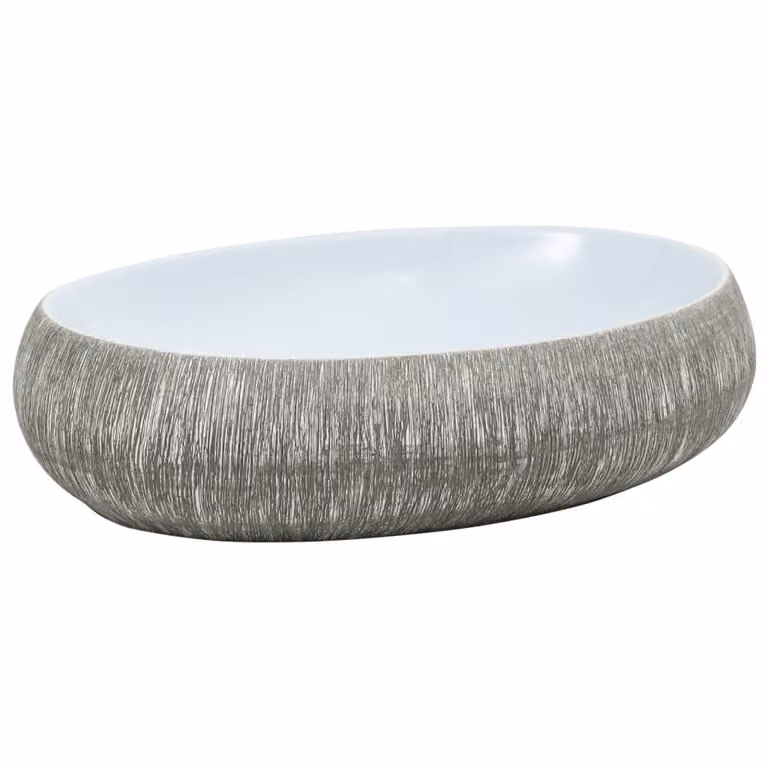 Lavabo da Appoggio Grigio e Blu Ovale 59x40x15 cm Vetroceramica