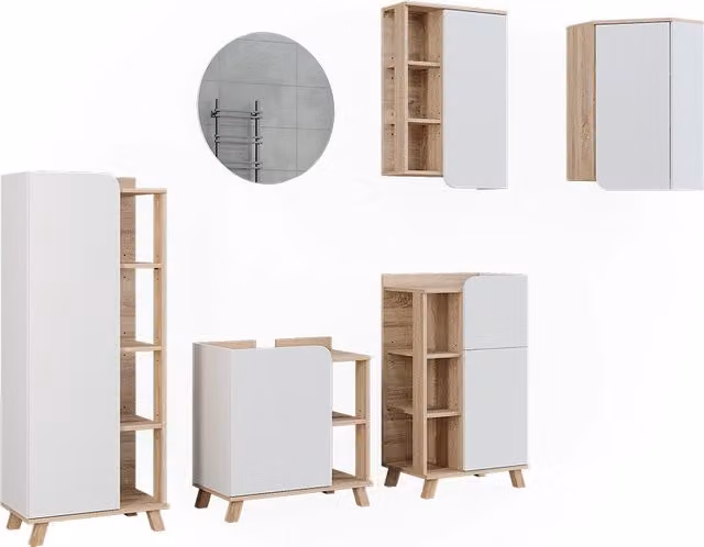 Set di mobili da bagno Karen Sonoma/Bianco 6 pezzi Vicco