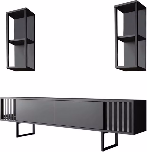 Mobile TV in legno "Chrome Line" - 180 x 30 x 48 cm - Antracite/Nero