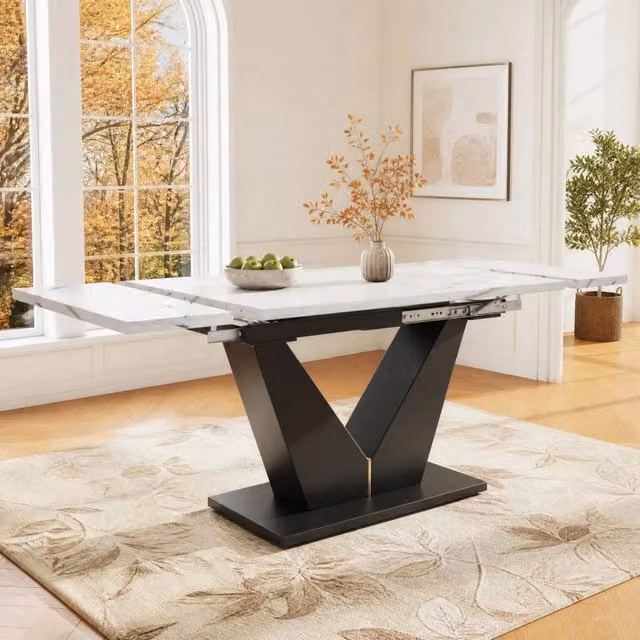 Tavolo da pranzo allungabile 99-159 x 75 cm con piano in MDF effetto marmo