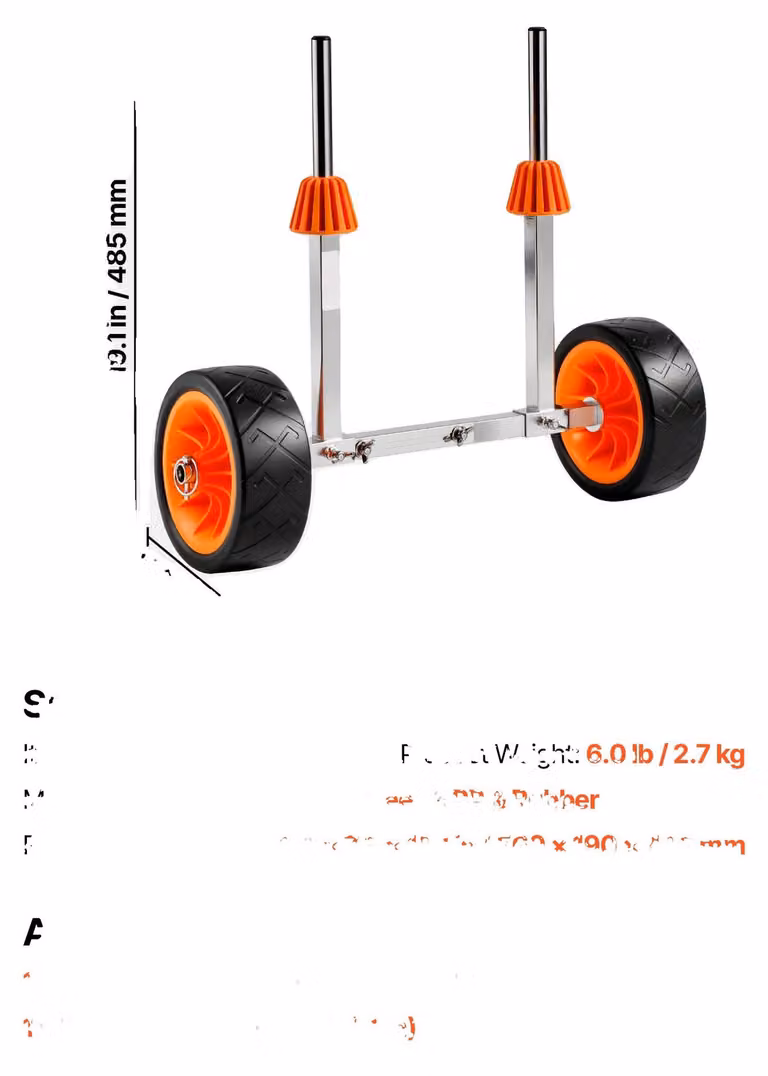 Kayakwagen, capacità di carico di 113 kg, pneumatici in gomma rigidi, 250 libbre