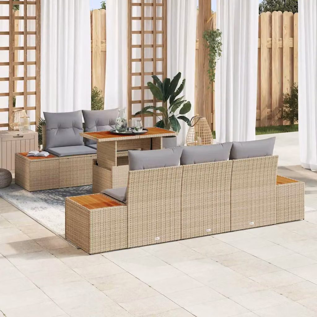 Set Divano da Giardino Moderno vidaXL in Rattan e Metallo, 6 Pezzi, Beige