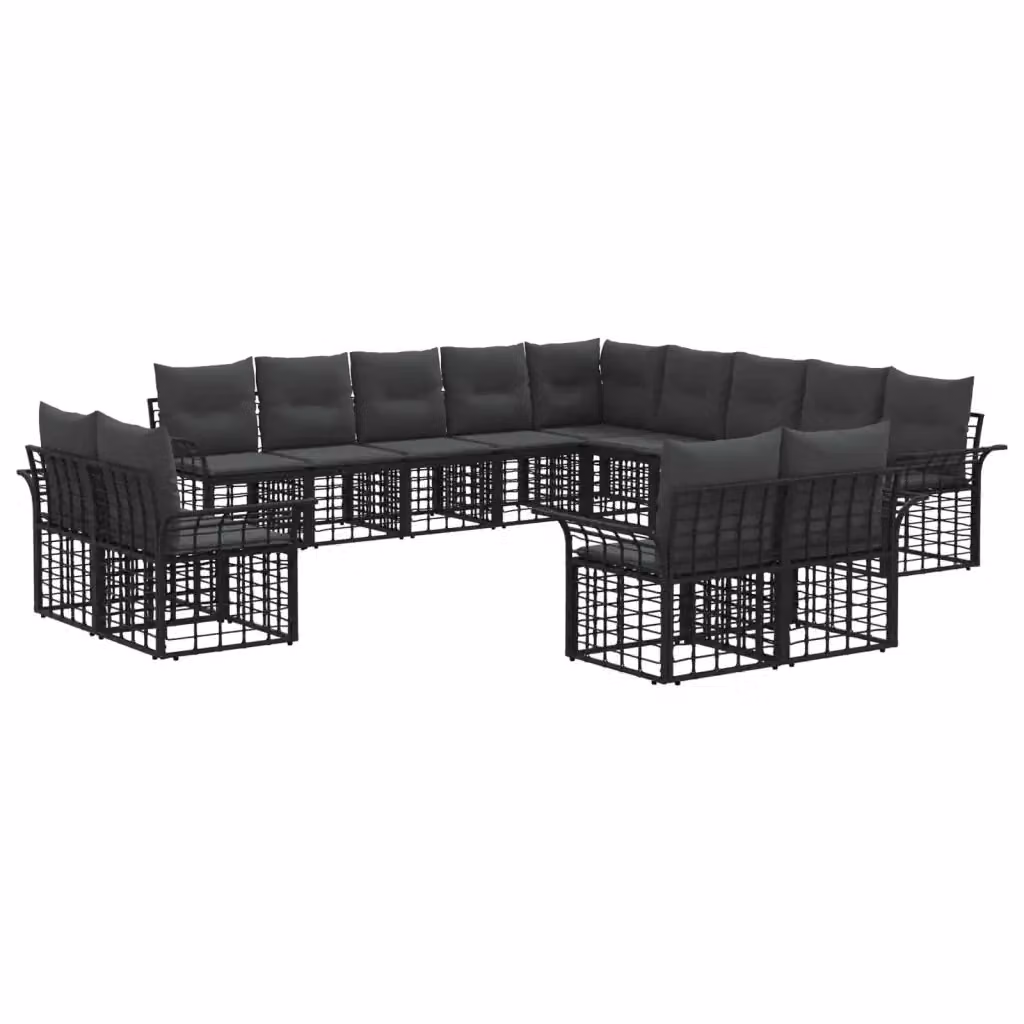 Set di divani da esterno vidaXL a forma di U con 13 pezzi, colore nero e grigio, struttura in metallo e cuscini inclusi per giardino e terrazza – 2