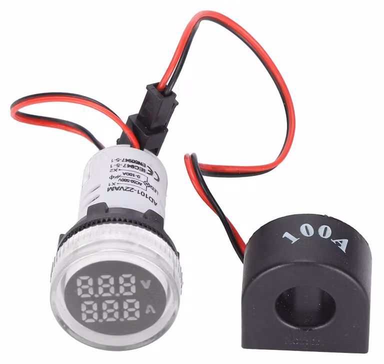 Indicatore di corrente universale, lampada a LED rotonda con doppio display, 60~500V AC, modello AD101-22VAM, colore bianco