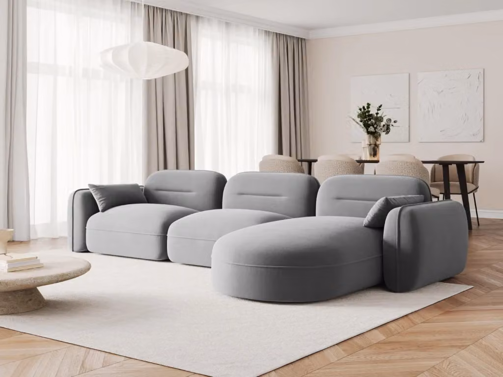 Divano angolare modulare destro Sydney Cosmopolitan Design in velluto grigio, 4 posti, L/P/H: 320 x 140 x 70 cm – 2