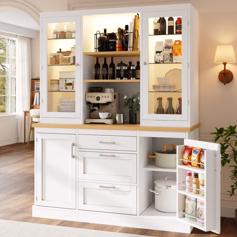 Mobiletto da cucina STILVORA, 185x140x40 cm, con illuminazione LED controllata tramite app, mobiletto buffet con 3 cassetti e piano di lavoro, armadio contenitore con ripiani regolabili