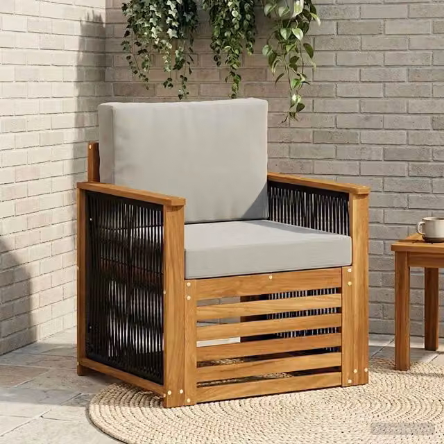 Divano centrale componibile per esterno Design In in legno di acacia con cuscini beige e grigio – 1