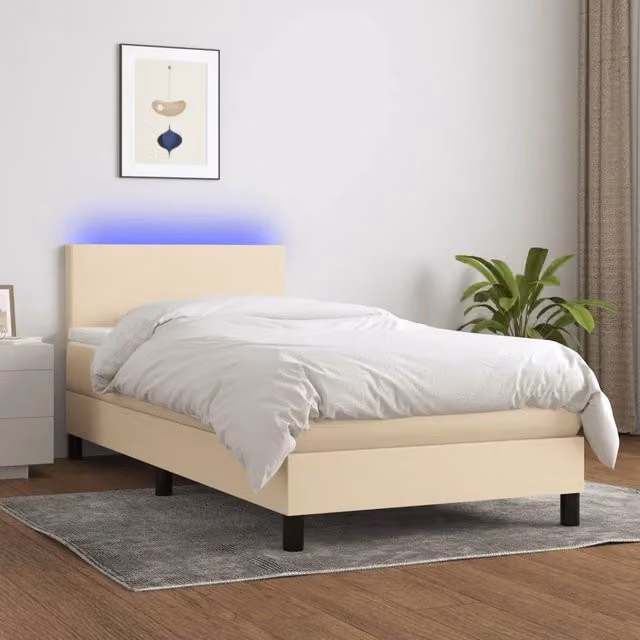 Letto a Molle con Materasso e LED-Struttura Letto con Materasso Crema 90x190 cm in Tessuto 335269