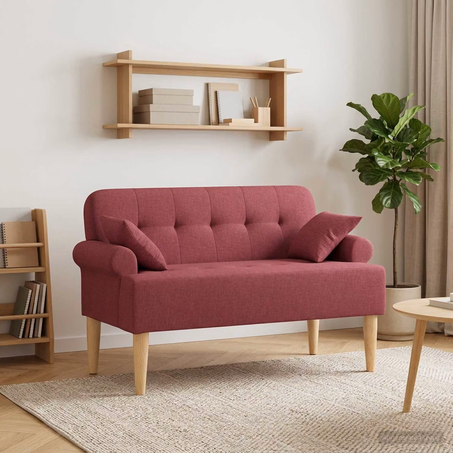 Loveseat vidaXL in velluto rosso con bottoni imbottiti, L: 120 cm, P: 65 cm, H: 79 cm