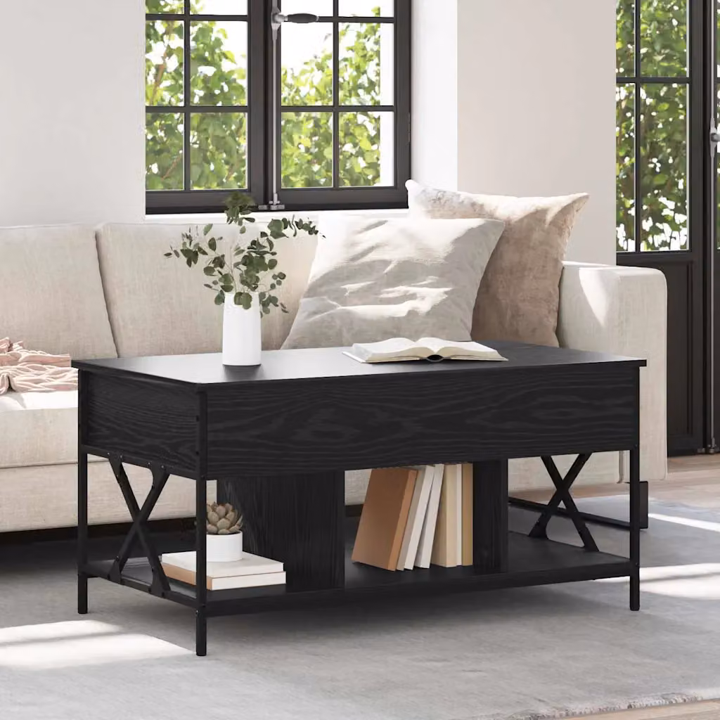 vidaXL Tavolino da salotto moderno in legno e metallo colore nero L: 100 cm, P: 55 cm, H: 49.5 cm